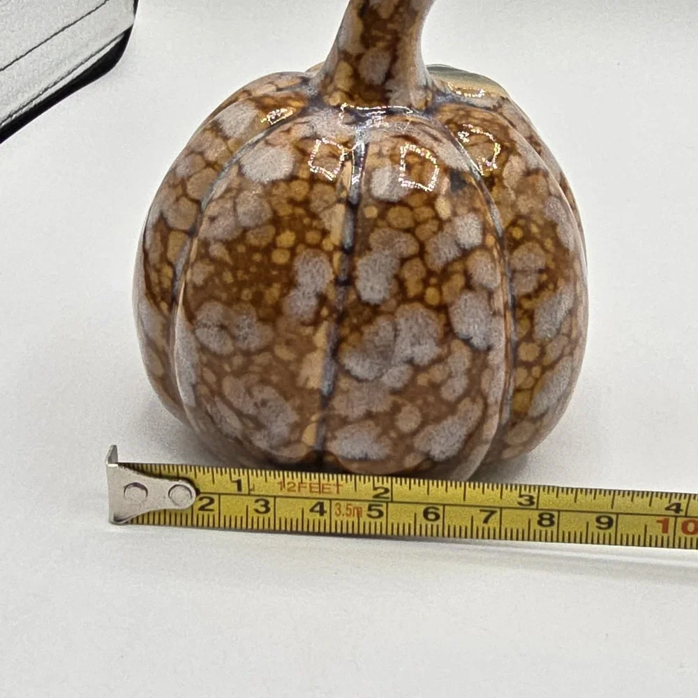 Speckled Ceramic Pumpkin With Leaf For Your‎ Fall Or Halloween Decor 4.25